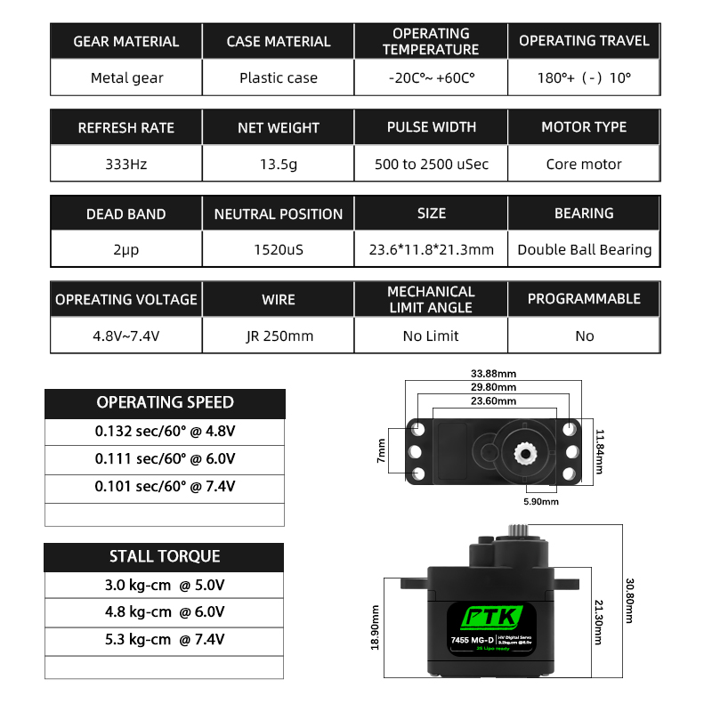 PTK 7455MG-D servo 12g Digital - Rc Helicopter Servo avis et prix