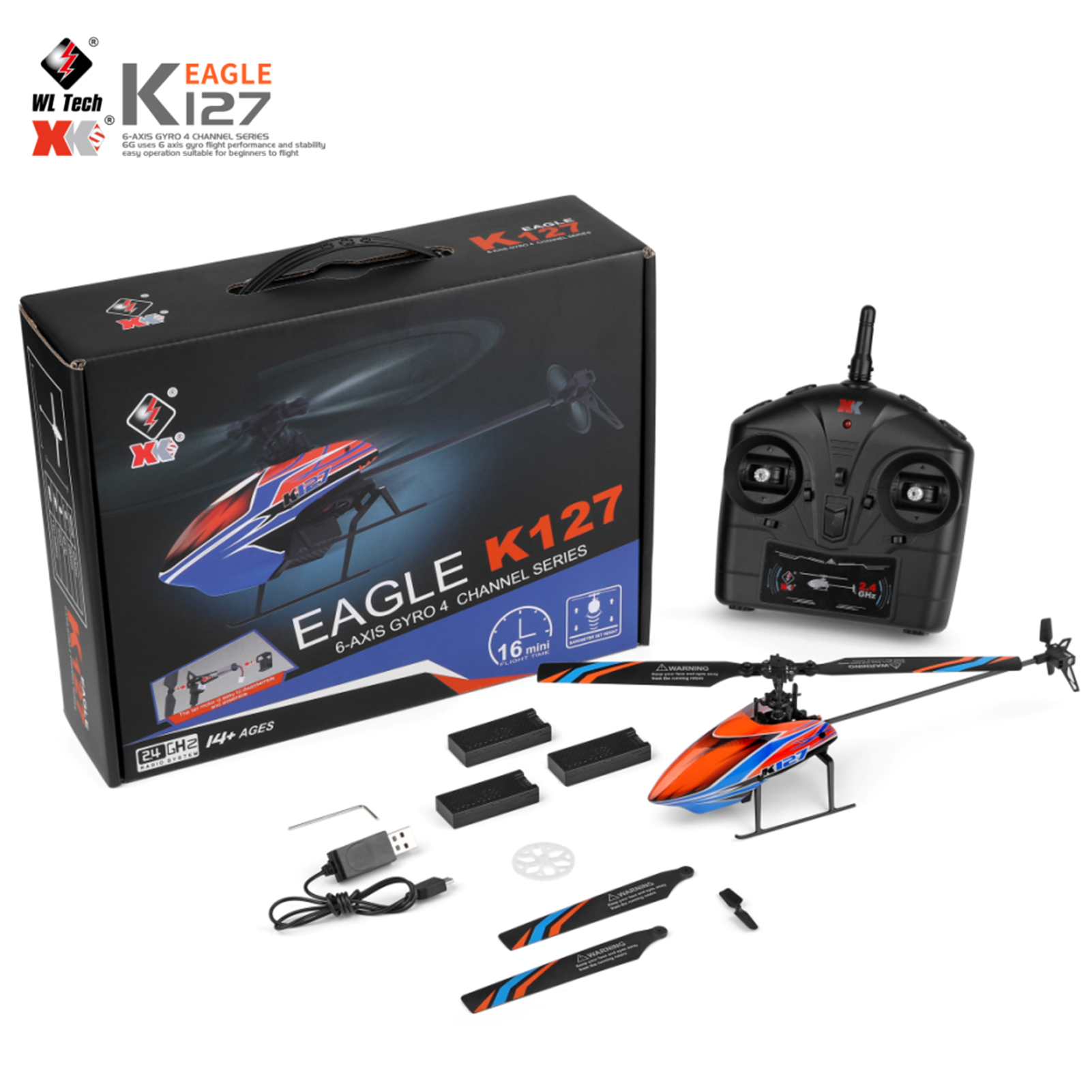WLtoys XK K127 4CH 6-axis Gyro - Rc Helicopter Large avis et prix